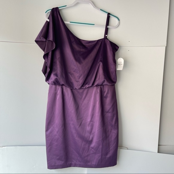 NWT! ($130) Jessica Simpson One Shoulder Purple Satin Dress Formal Prom Dress 14 - Picture 8 of 12